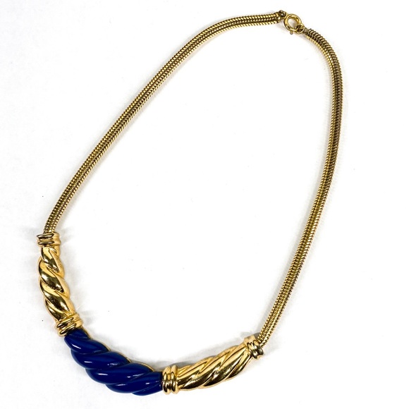 CHRISTIAN DIOR Vintage Gold Tone Blue Necklace - Picture 1 of 8